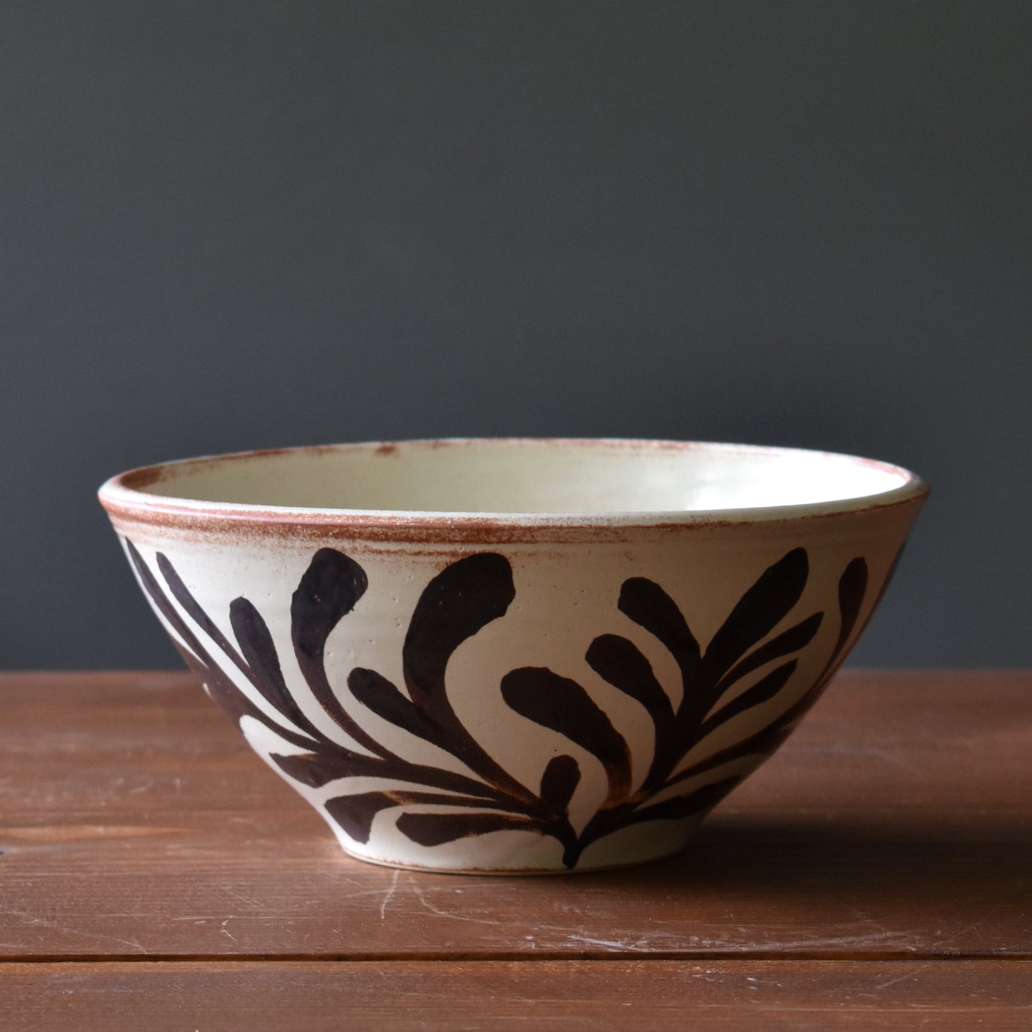 Medium-Large Painted Bowl in Rust/Cream