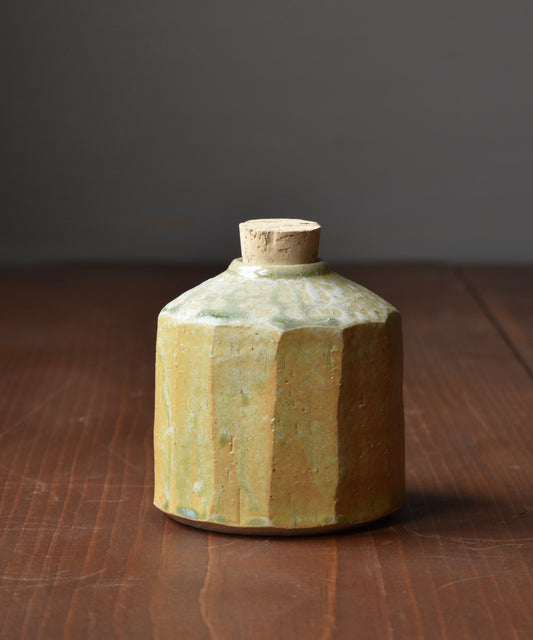 Small Bottle in Green/Gold Ash - Faceted