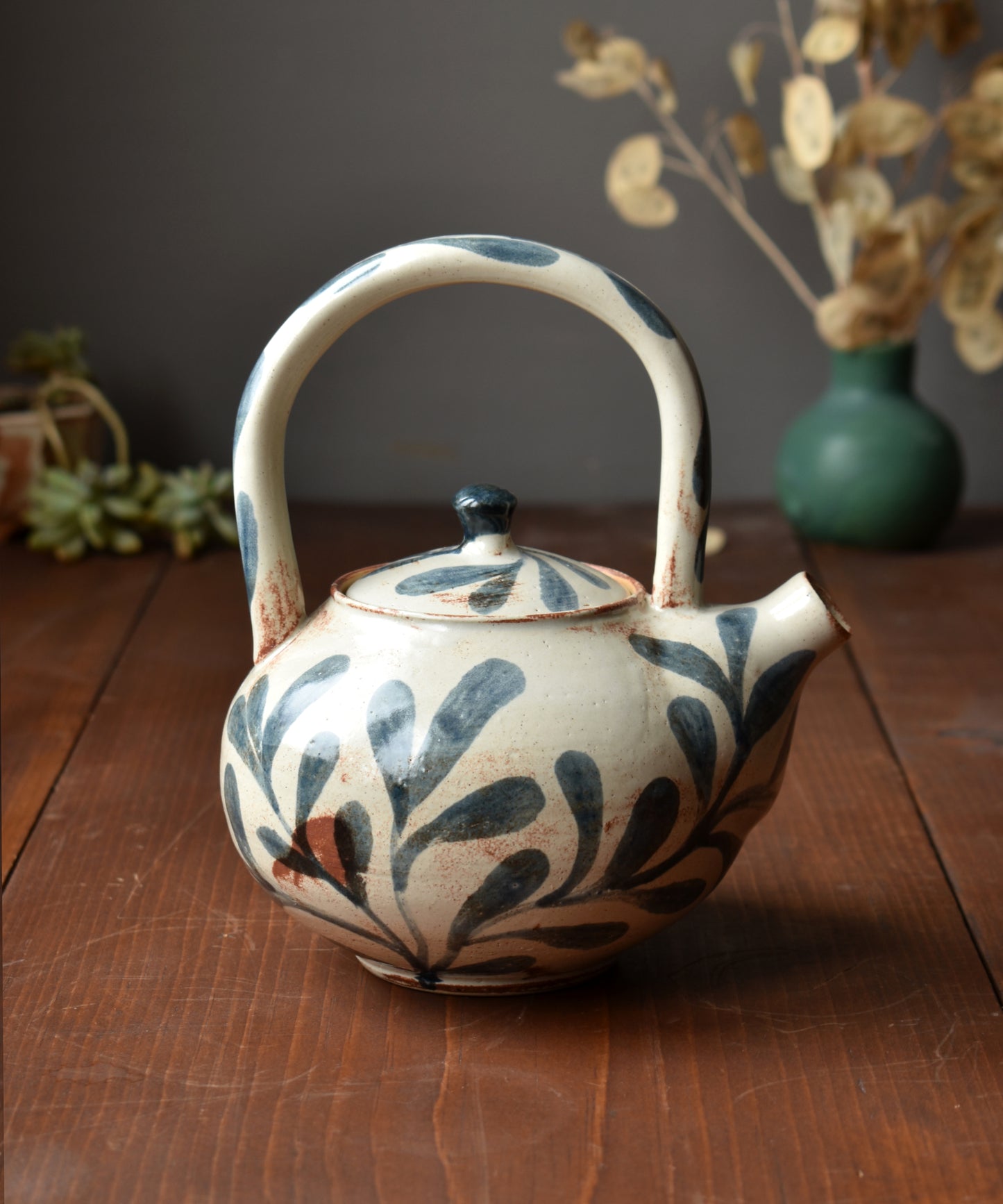 Floral Teapot in Cream/Blue