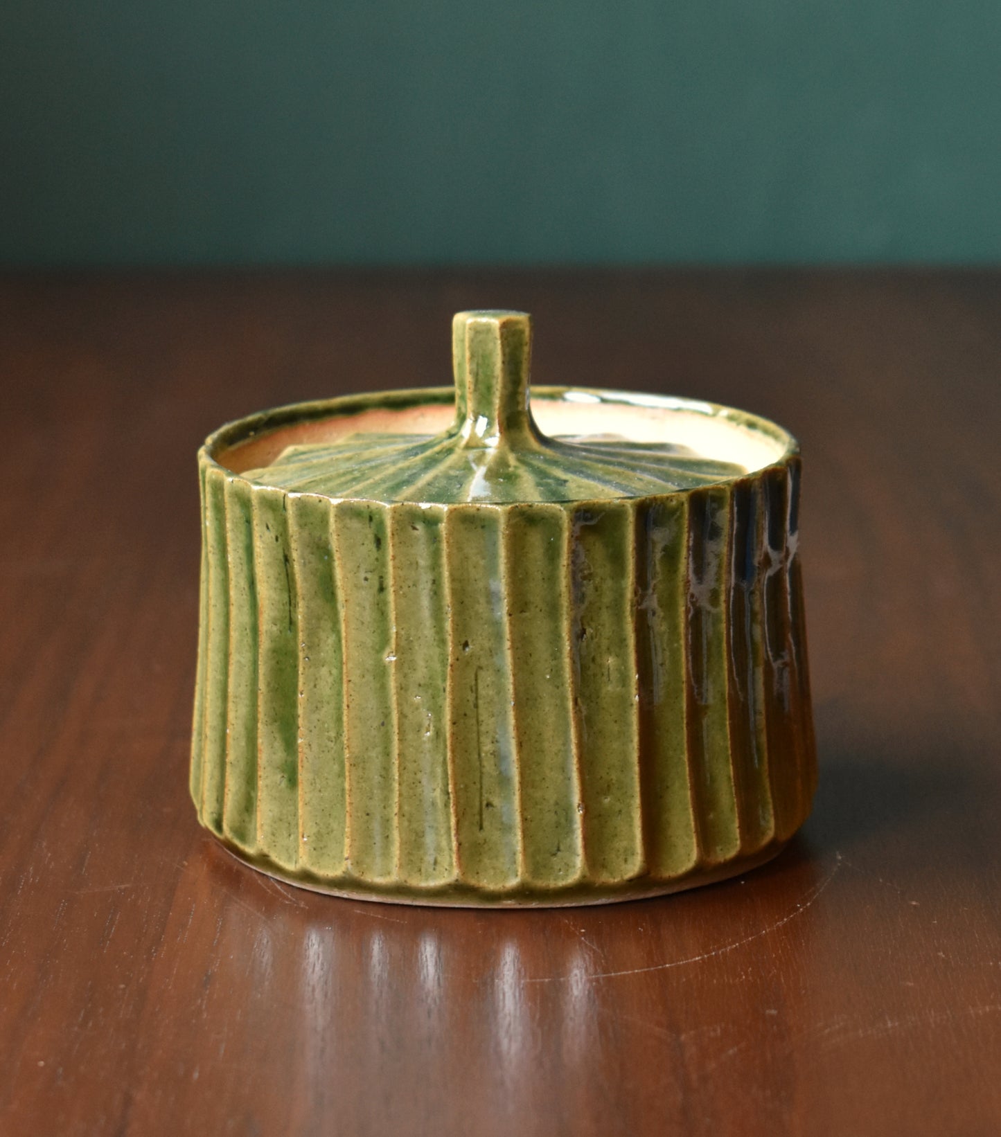 Carved Lidded Jar - Green Squash