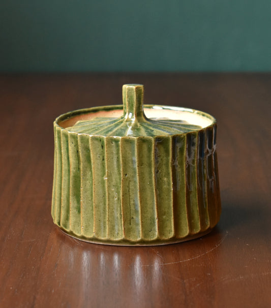 Carved Lidded Jar - Green Squash