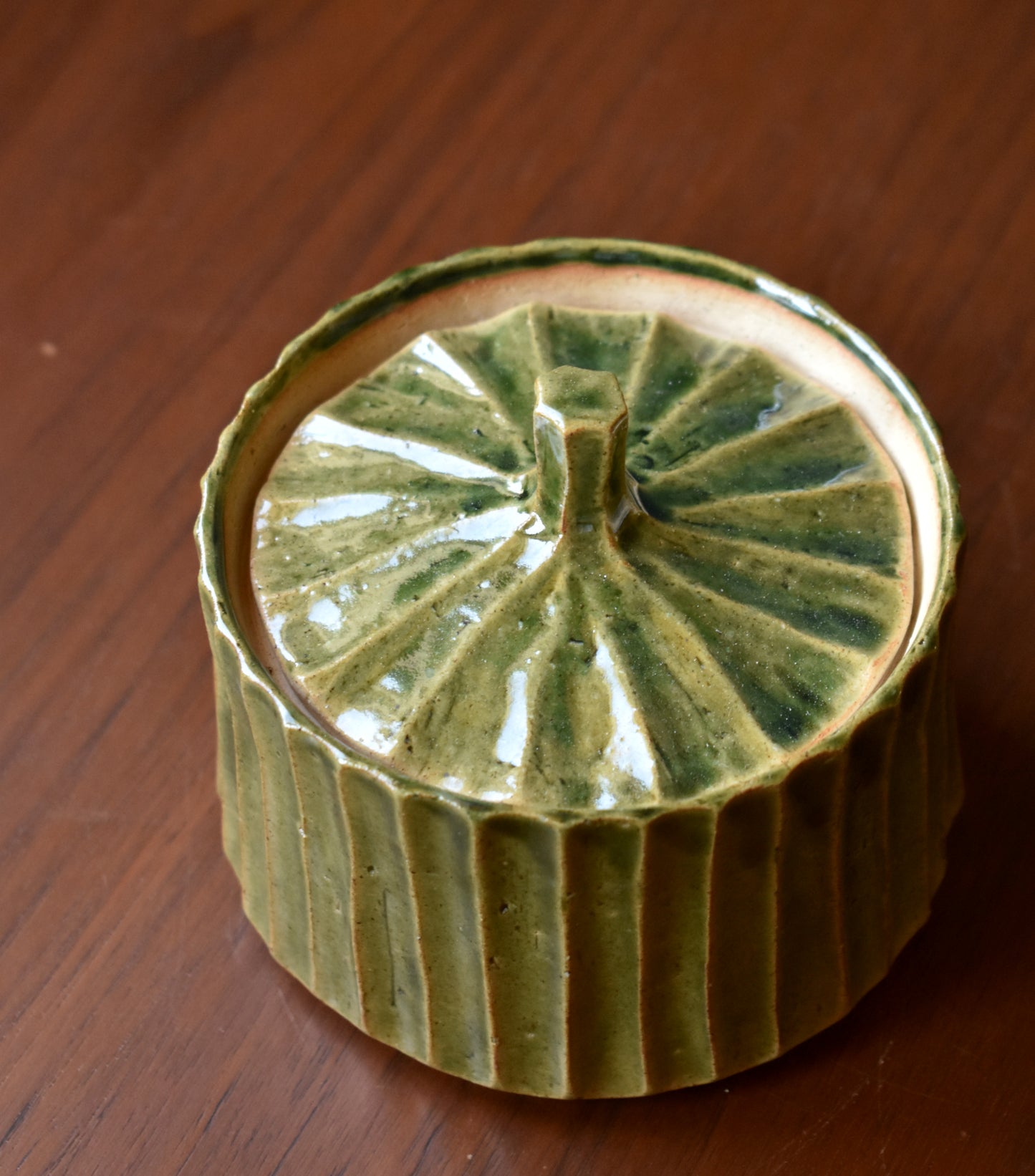 Carved Lidded Jar - Green Squash